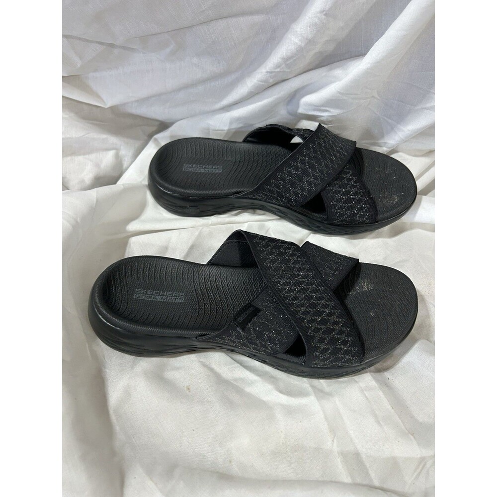 Skechers On-the-GO Cross Band Metallic Sandal Enchanted Black - Picture 3 of 6